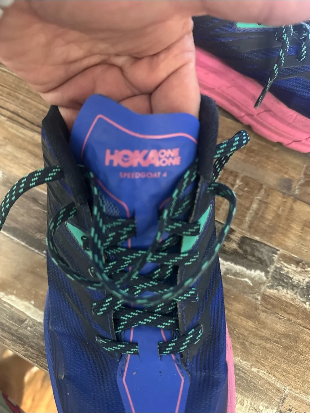 Hoka Royal Blue and Black Running Shoe Tongue with Size Label